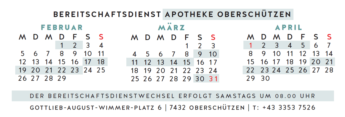 Nachdienstkalender Apotheke Oberschützen